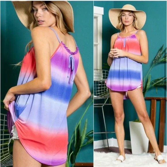 Tie dye vibrant lightweight women’s summer halter top - Picture 3 of 3